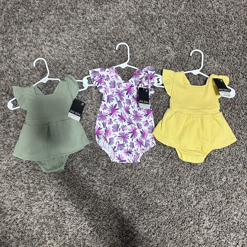 Baby Girl Romper Set - Green, Floral, Yellow